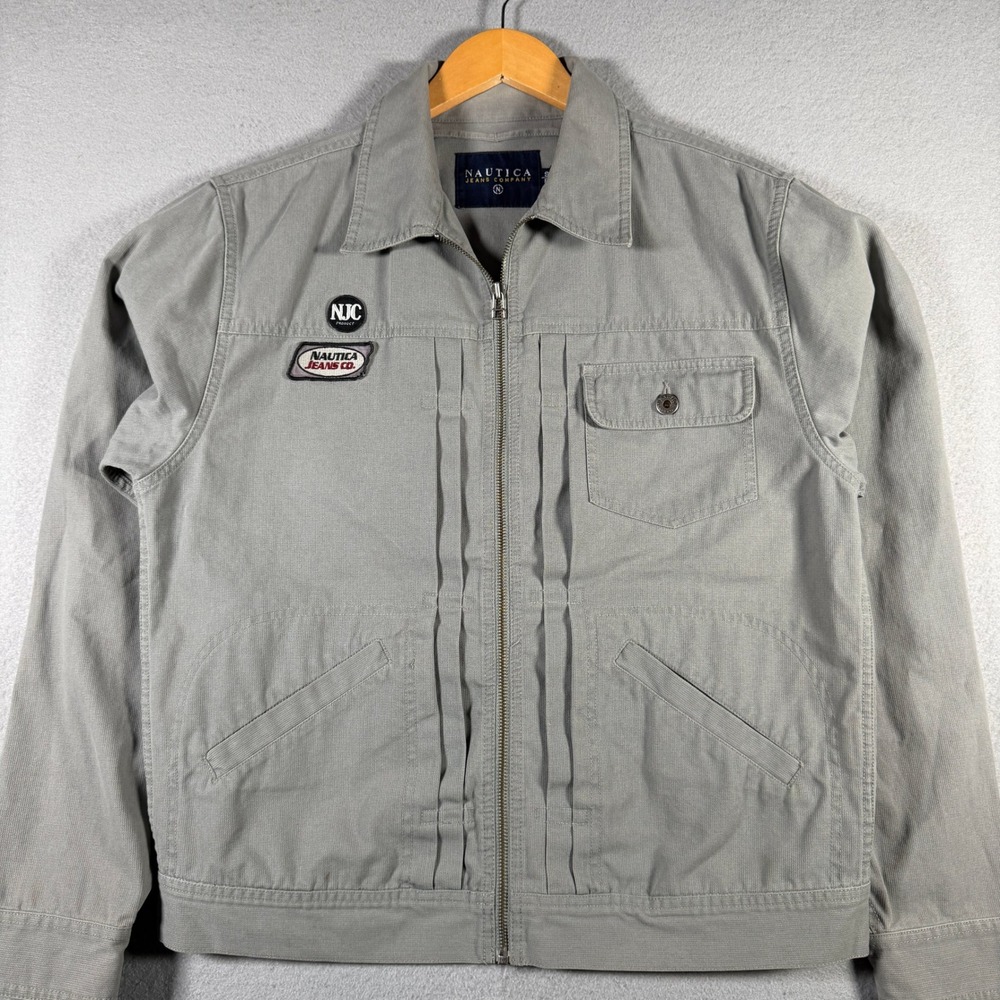Nautica Jeans Co Mens Grey Cotton Zip Up Harrington Jacket Patch Detail Small